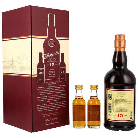 Glenfarclas 15 y.o. + 2 Minis (105 / 25 y.o.) Neue Ausstattung 2026