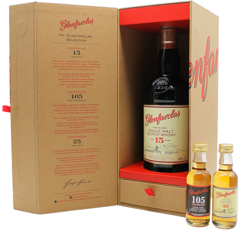 Glenfarclas 15yo: Plus 105 Cask Strength 50ml and 25yo 50ml