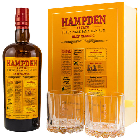 HAMPDEN HLCF Classic - Pure Single Jamaican Rum 60% in book + 2 glasses