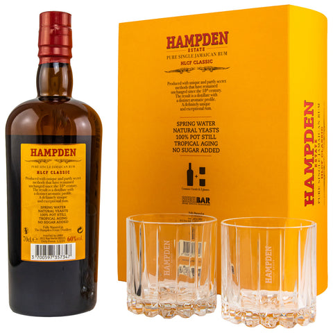 HAMPDEN HLCF Classic - Pure Single Jamaican Rum 60% in book + 2 glasses