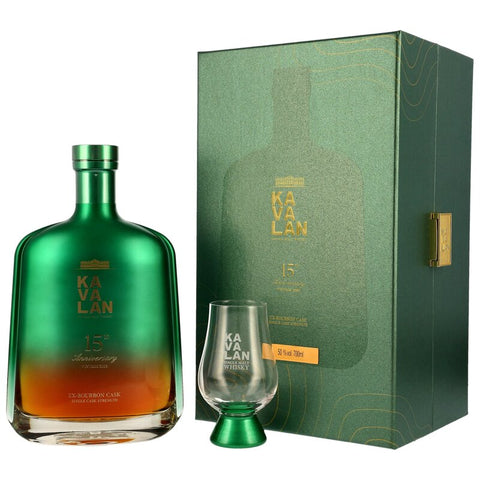 Kavalan 2009/2024 - 15 yo - Ex-Bourbon Cask #B090814025B - 15th Anniversary inc. glass and coaster