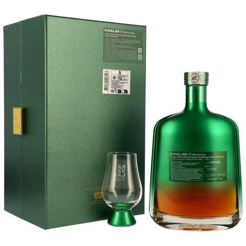 Kavalan 2009/2024 - 15 yo - Ex-Bourbon Cask #B090814025B - 15th Anniversary inc. glass and coaster