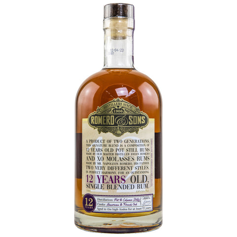 Romero &amp; Sons 12 yo Single Blended Rum - Ecuador